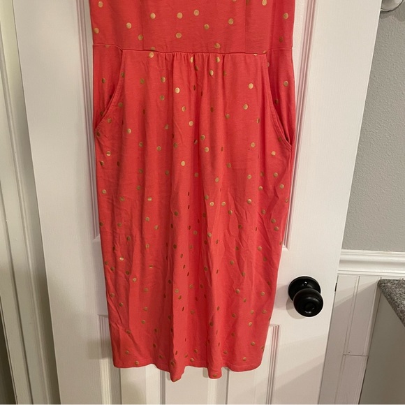 Boden Melinda Jersey Dress in Coral Sunset Foil Spot 6 Long - Picture 9 of 9